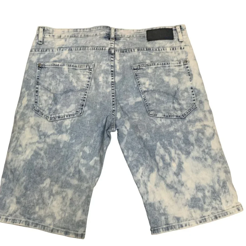 CK Calvin Klein Button Fly Denim Shorts 36 Acid Wash Blue 5 Pocket Mid Rise